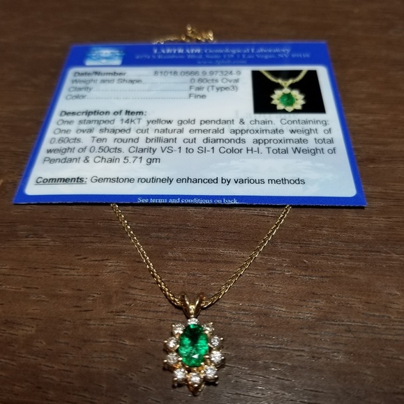 Emerald Halo Necklace w/Certificate - Picture 3 of 8